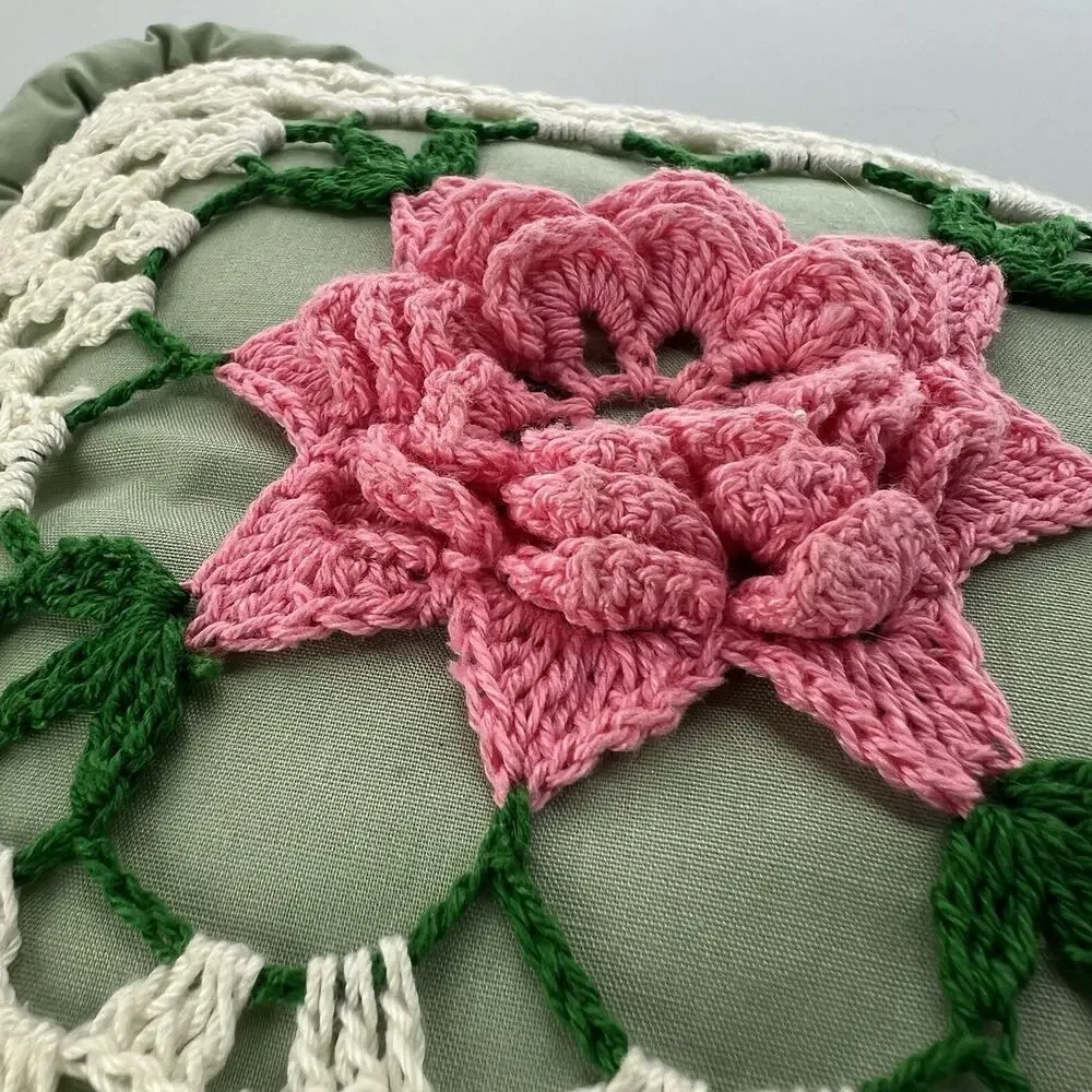 Vintage Hand Crocheted Granny Square Accent Pillow 14